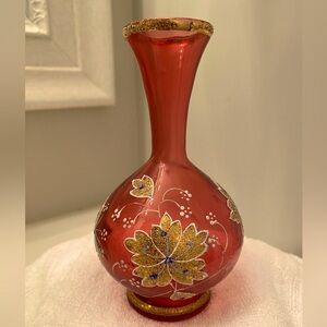 VERY RARE FIND- Antique Bohemian Moser Cranberry Coralene Glass Vase